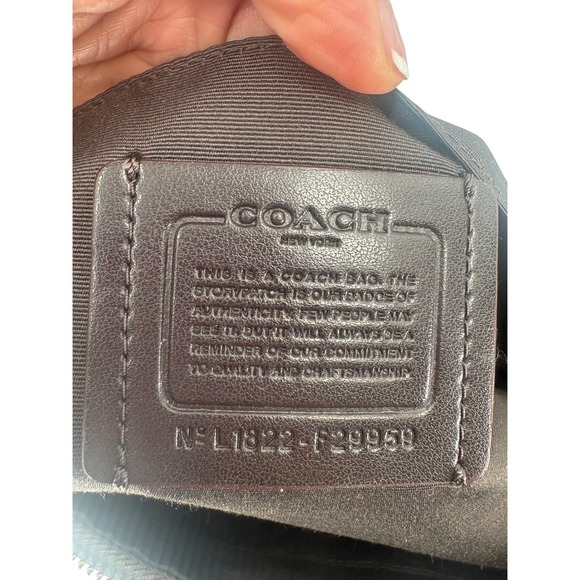 Coach Signature Monogram Canvas Hobo Shoulder Bag Khaki Black Leather Trim - Picture 6 of 10